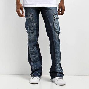 Ninth Hall men 30 Haze cargo stacked flare jeans gorpcore grunge hippie denim